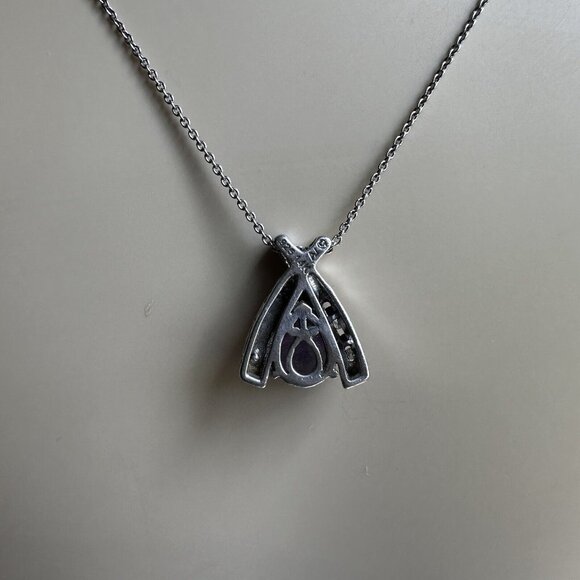 Pendant Necklace 18" Pear Shape Purple Amethyst 925 Sterling 14K Gold Plate 3.5g - Picture 5 of 8
